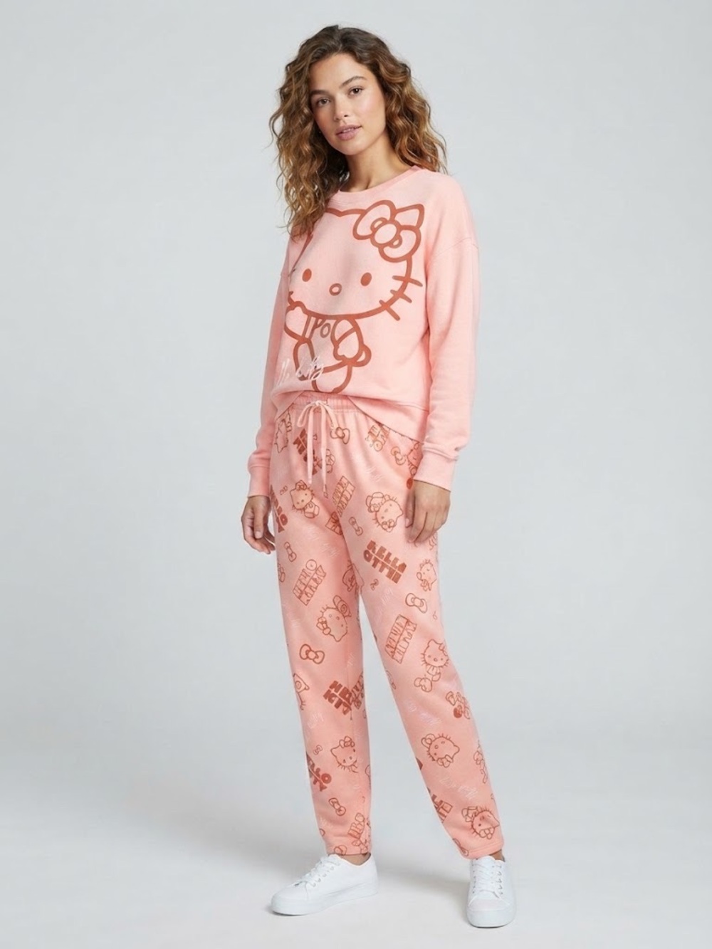 Hello Kitty Pink Women’s Sweatsuit Set - Cozy Long Sleeve Top & Jogger 2pc Set